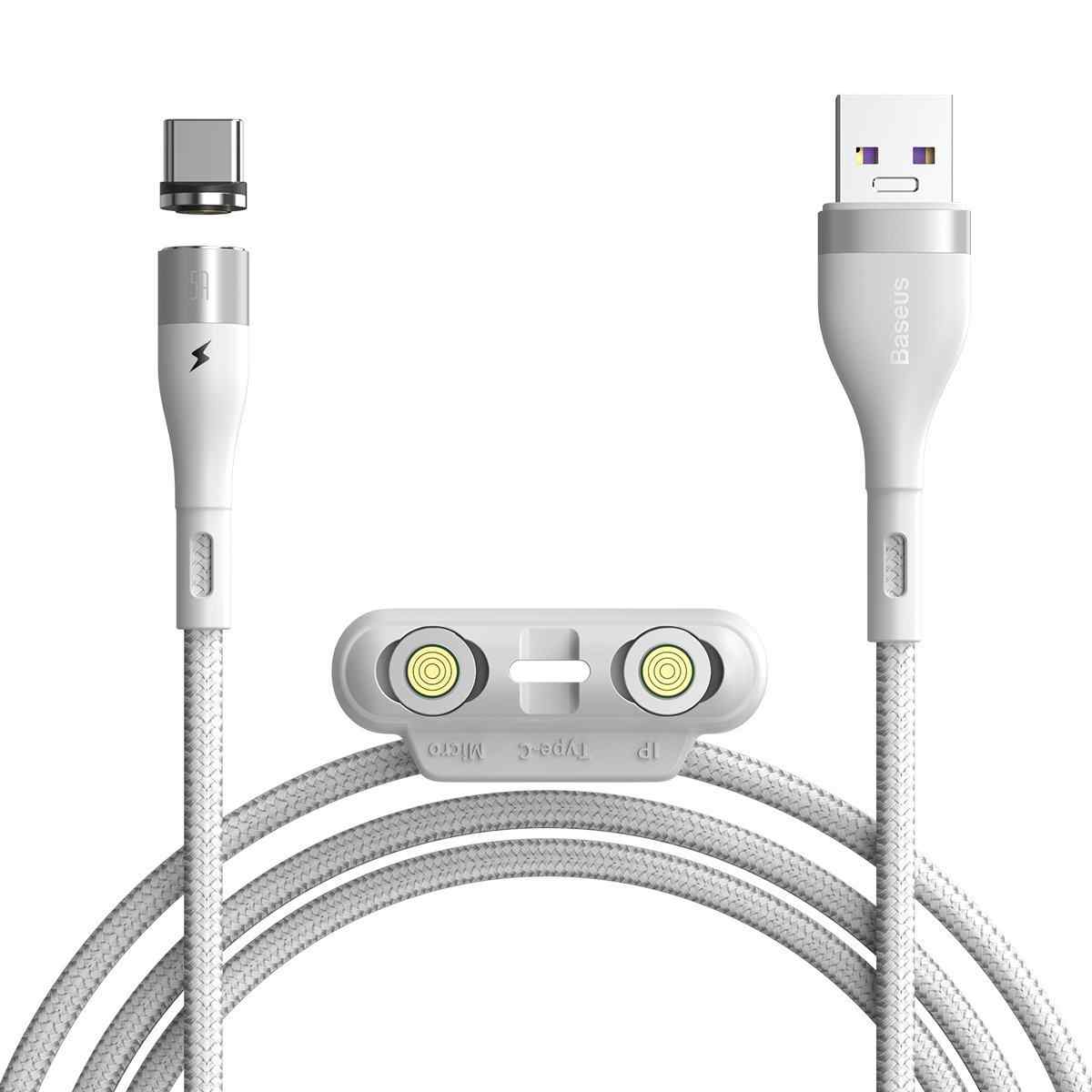 Кабел Baseus USB към USB-C/Apple Lightning/microUSB 5A 1m (бял)