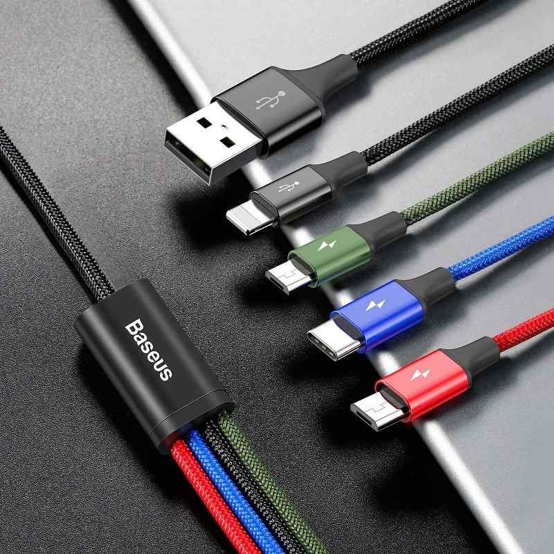 USB кабел Baseus Fast 4в1 USB-C/Lightning/2xMicroUSB 3.5A 1.2m