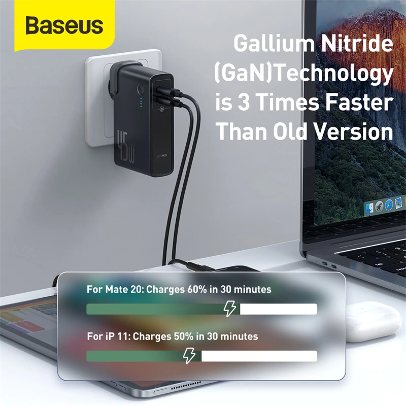 Baseus Power Station 2в1 зарядно 45W и батерия 10000mAh EU