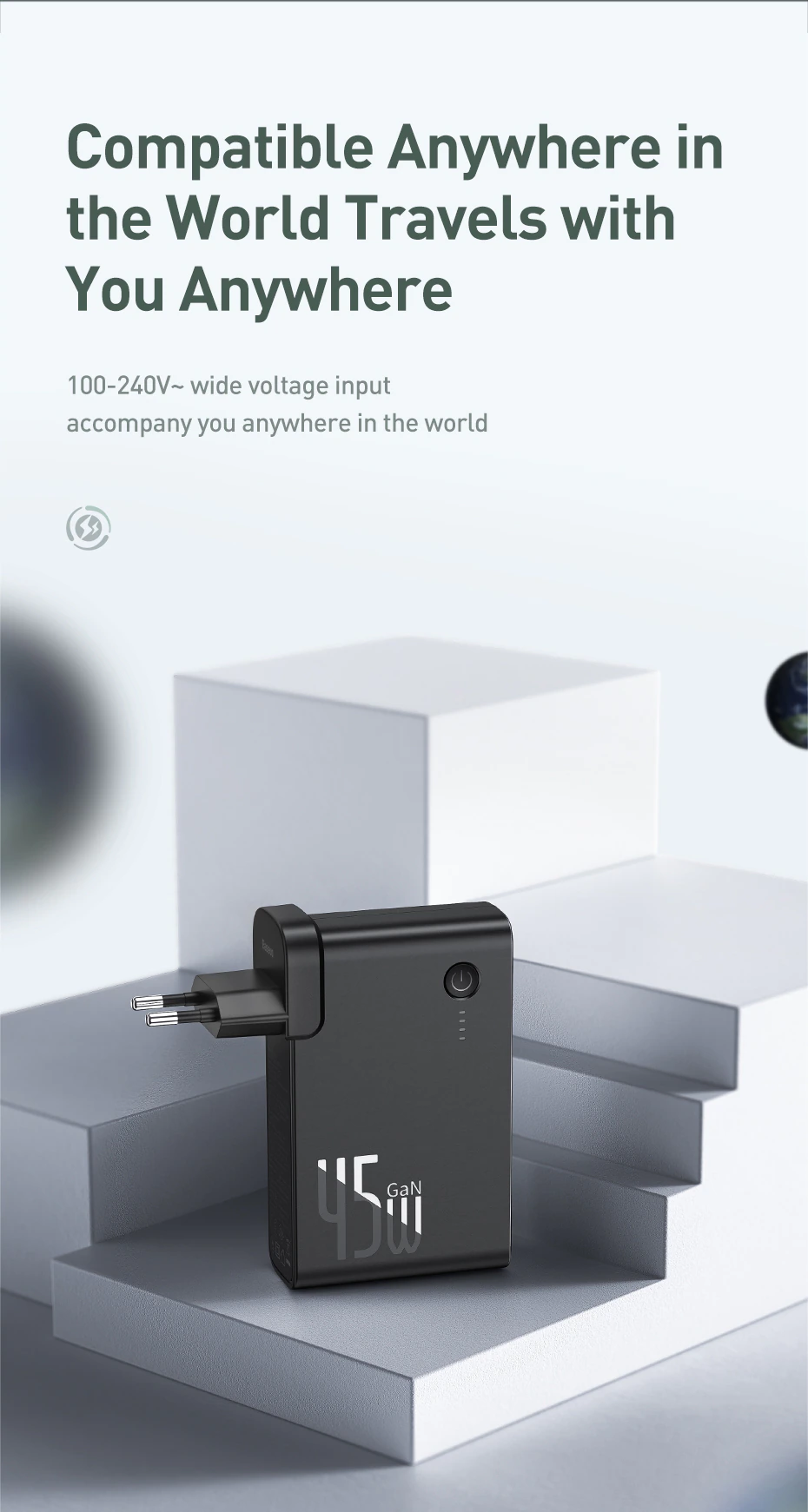 Baseus Power Station 2в1 зарядно 45W и батерия 10000mAh EU