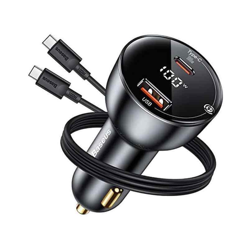 Зарядно за кола Baseus Superme USB, USB-C, 100W + USB-C кабел Зарядно за кола Baseus Superme USB, USB-C, 100W + USB-C кабел