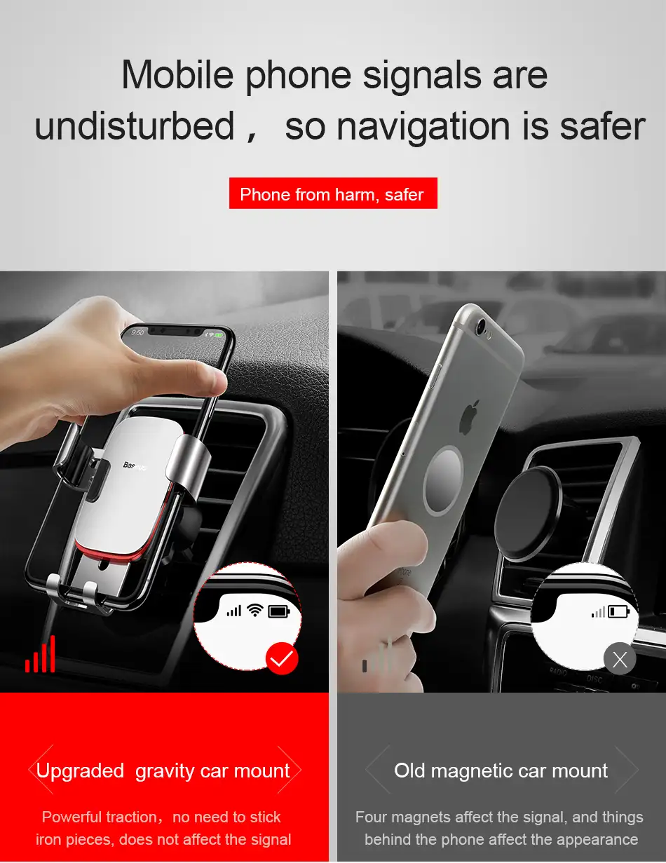 Baseus Gravitational Car Holder on Ventilation Grid стойка за телефон монтирана на вентилационната решетка на автомобил