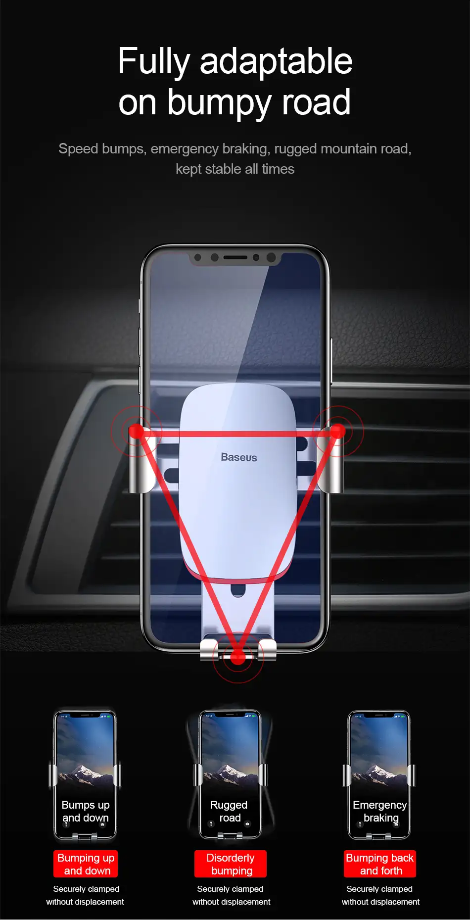 Baseus Gravitational Car Holder on Ventilation Grid стойка за телефон монтирана на вентилационната решетка на автомобил