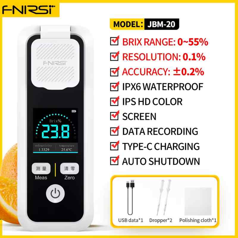 FNIRSI JBM-20 – Дигитален рефрактометър за захарност (Brix) в грозде, плодове и сокове