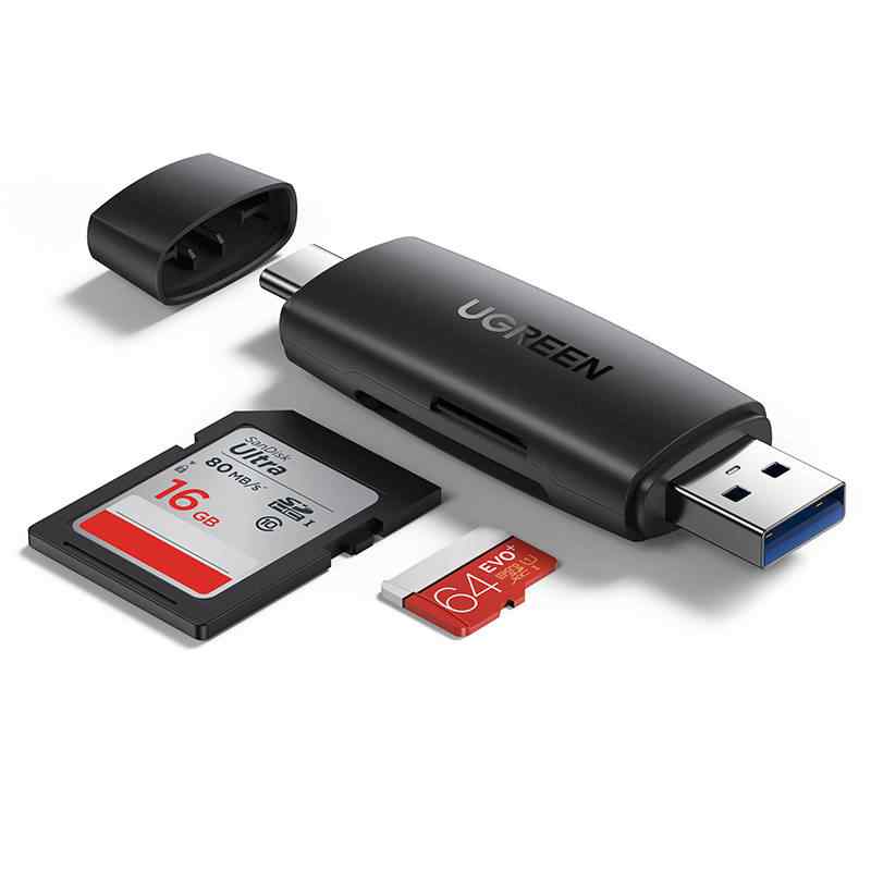 UGREEN CM304 USB + USB-C четец на SD и microSD карти (черен)