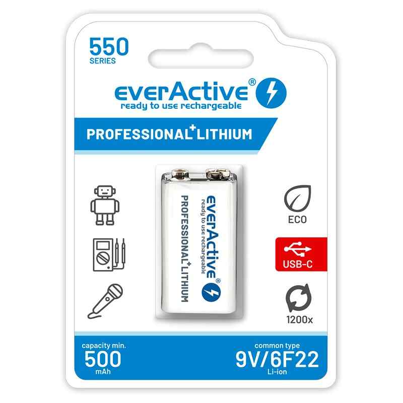 Акумулаторна батерия everActive 6F22/9V Li-ion 550mAh